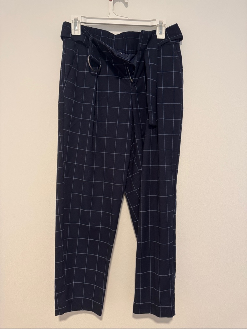 a new day Navy Windowpane Paperbag Waist Cropped Pants